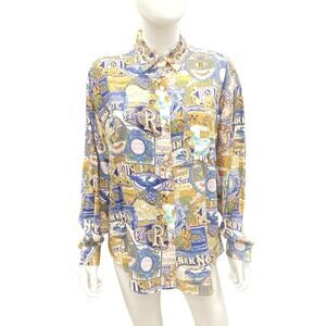 Vintage Bill Blass Button Down Women’s Size M Multicolor Vintage Labels Pattern